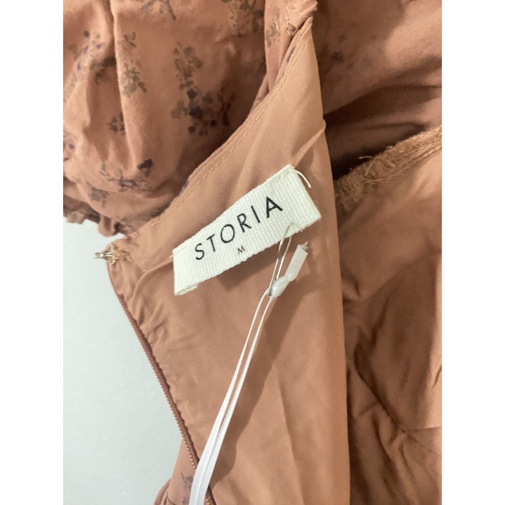 NEW Storia Floral Brown Ruffle Midi Dress Women Sz M 100% Cotton Cottagecore - Picture 10 of 15